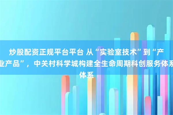 炒股配资正规平台平台 从“实验室技术”到“产业产品”,中关村科学城构建全生命周期科创服务体系